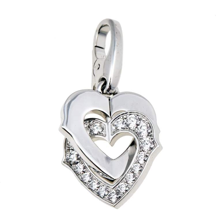 Pre Owned Cartier Double Heart Diamond 18K White Gold Charm 