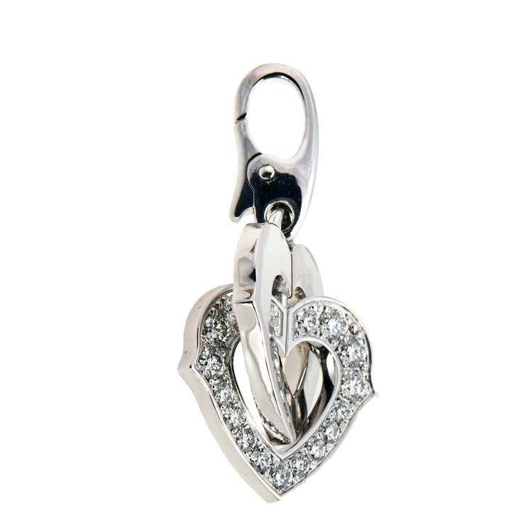 Pre Owned Cartier Double Heart Diamond 18K White Gold Charm 