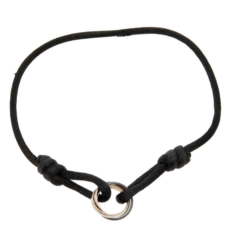 Pre Owned Cartier Trinity De Cartier Black Ceramic & 18k White Gold Adjustable Cord Bracelet