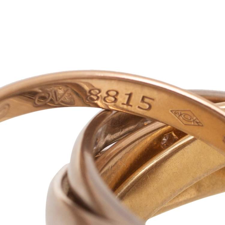 Pre Owned Cartier Trinity Diamond 6 Loop 18K Three Tone Gold Rolling Ring Size 54