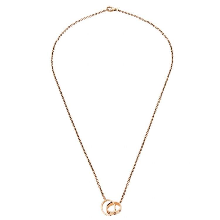 Pre Owned Cartier Love Interlocking 2 Loop 18K Rose Gold Pendant Necklace