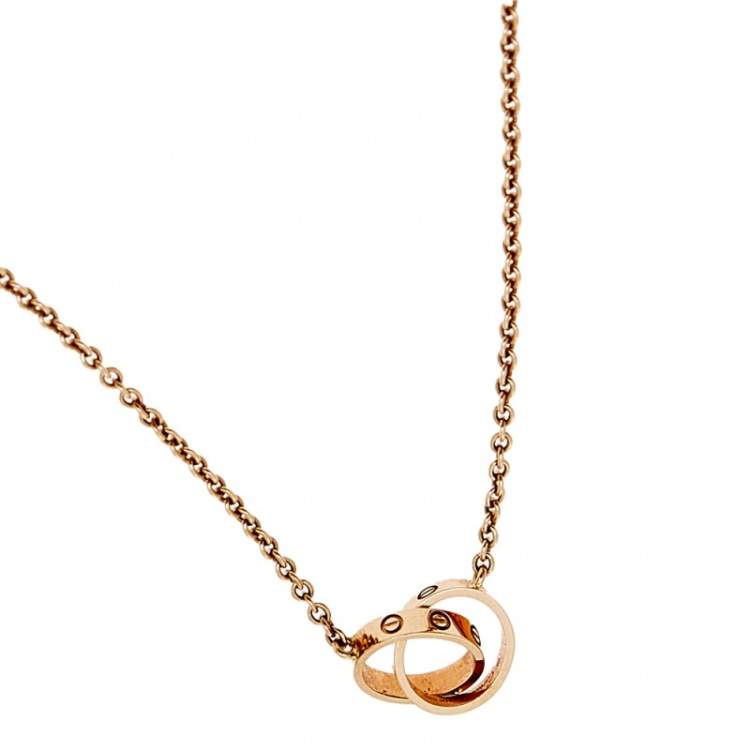 Pre Owned Cartier Love Interlocking 2 Loop 18K Rose Gold Pendant Necklace
