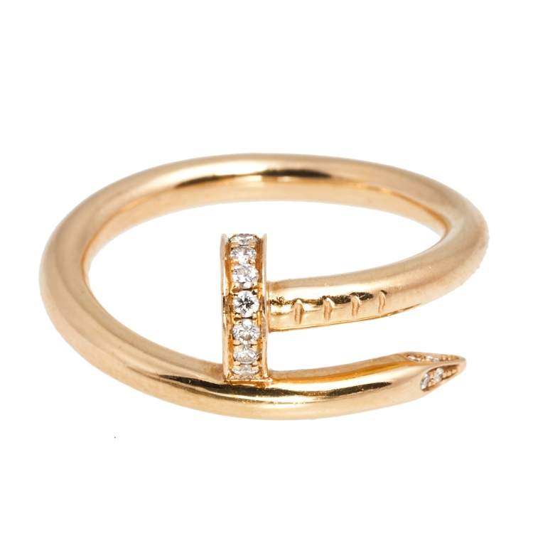 Pre Owned Cartier Juste un Clou Diamond 18K Rose Gold Ring Size 58
