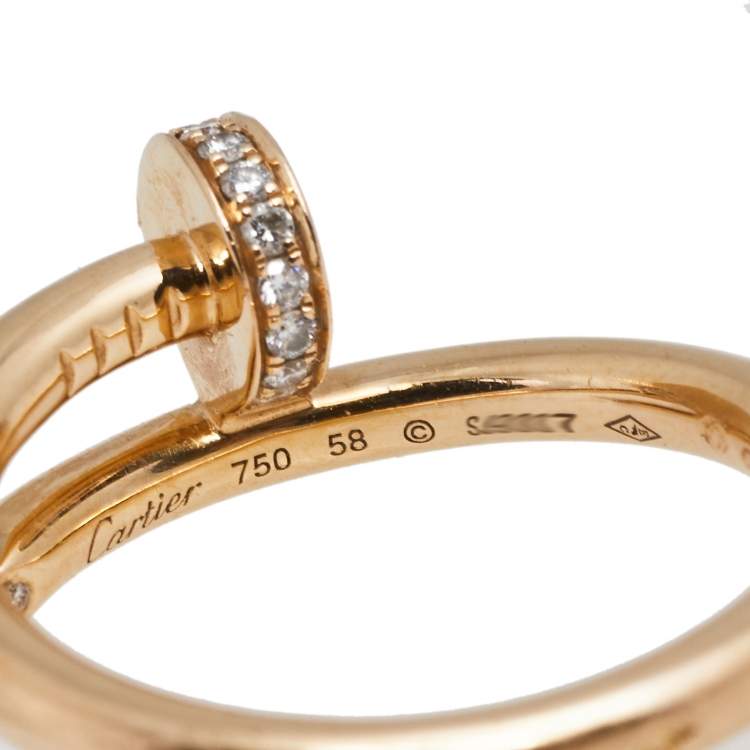 Pre Owned Cartier Juste un Clou Diamond 18K Rose Gold Ring Size 58