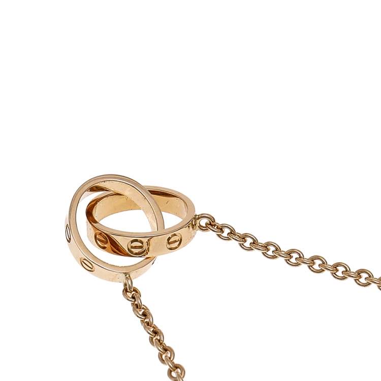 Pre Owned Cartier Love Interlocking 2 Hoops 18K Rose Gold Necklace 