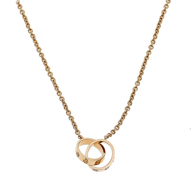 Pre Owned Cartier Love Interlocking 2 Hoops 18K Rose Gold Necklace 