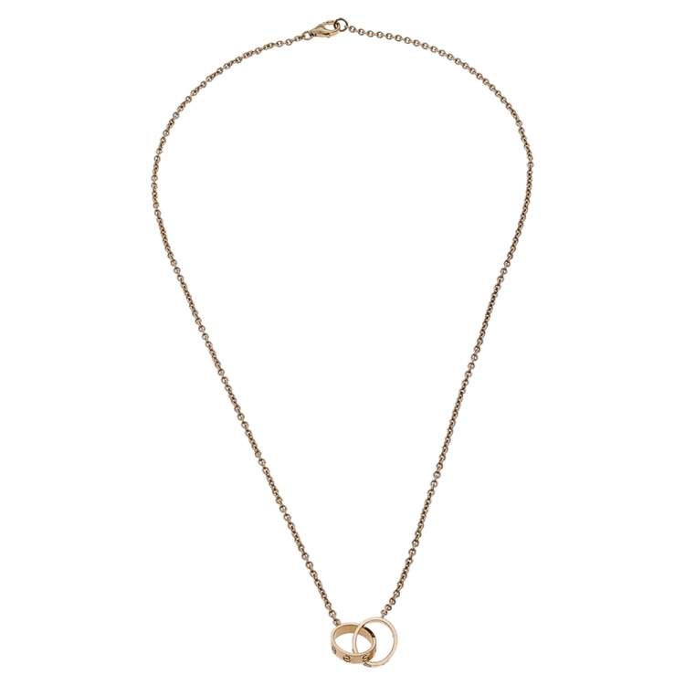 Pre Owned Cartier Love Interlocking 2 Hoops 18K Rose Gold Necklace 