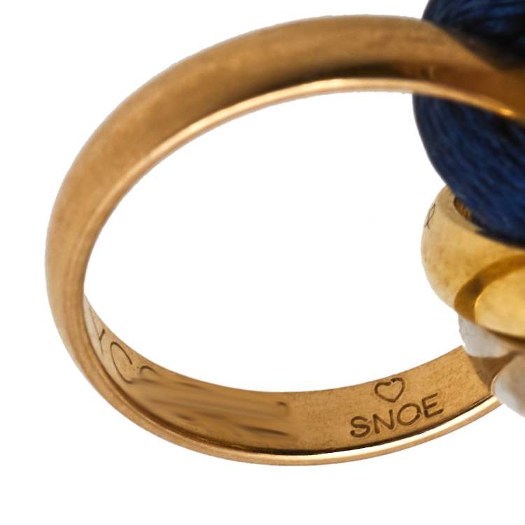 Pre Owned Cartier Trinity De Cartier Three Tone 18k Gold Blue Adjustable Cord Bracelet
