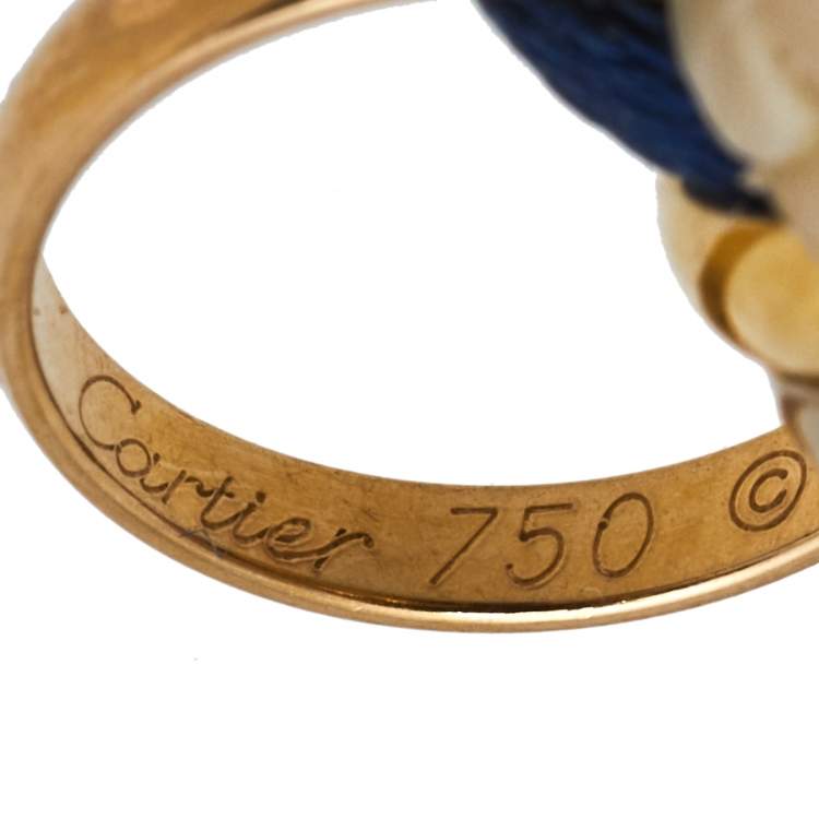 Pre Owned Cartier Trinity De Cartier Three Tone 18k Gold Blue Adjustable Cord Bracelet