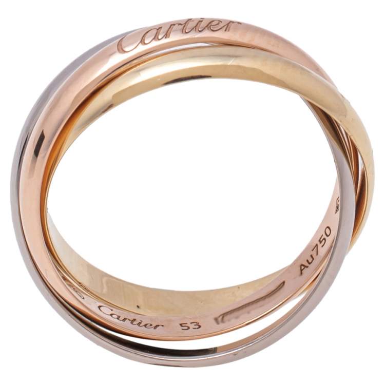 Pre Owned Cartier Trinity de Cartier 18K Three Tone Gold Rolling Ring Size 53
