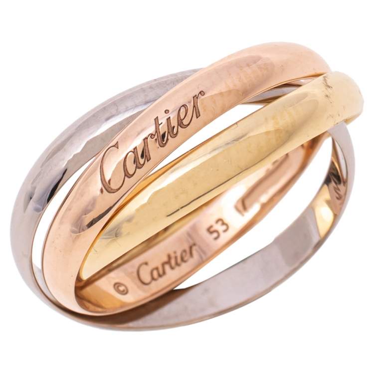 Pre Owned Cartier Trinity de Cartier 18K Three Tone Gold Rolling Ring Size 53