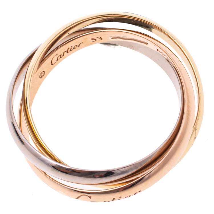 Pre Owned Cartier Trinity de Cartier 18K Three Tone Gold Rolling Ring Size 53