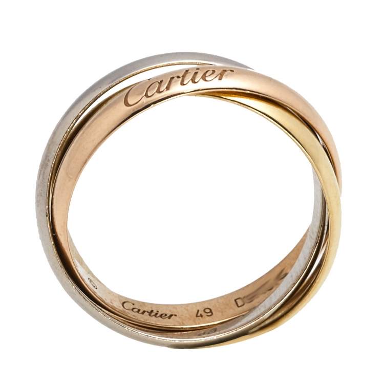 Pre Owned Cartier Trinity de Cartier 18K Three Tone Gold Small Model Rolling Ring Size 49