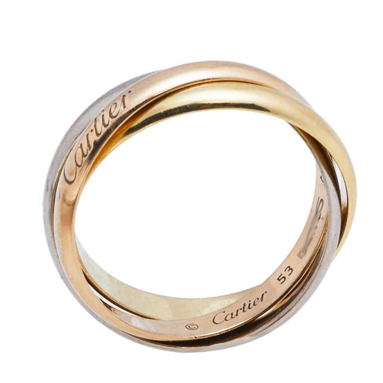 Pre Owned Cartier Trinity de Cartier 18K Three Tone Gold Small Model Rolling Ring Size 53