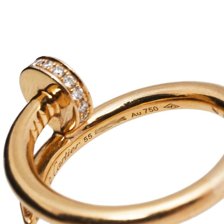 Pre Owned Cartier Juste Un Clou Diamond 18K Rose Gold Ring Size 55