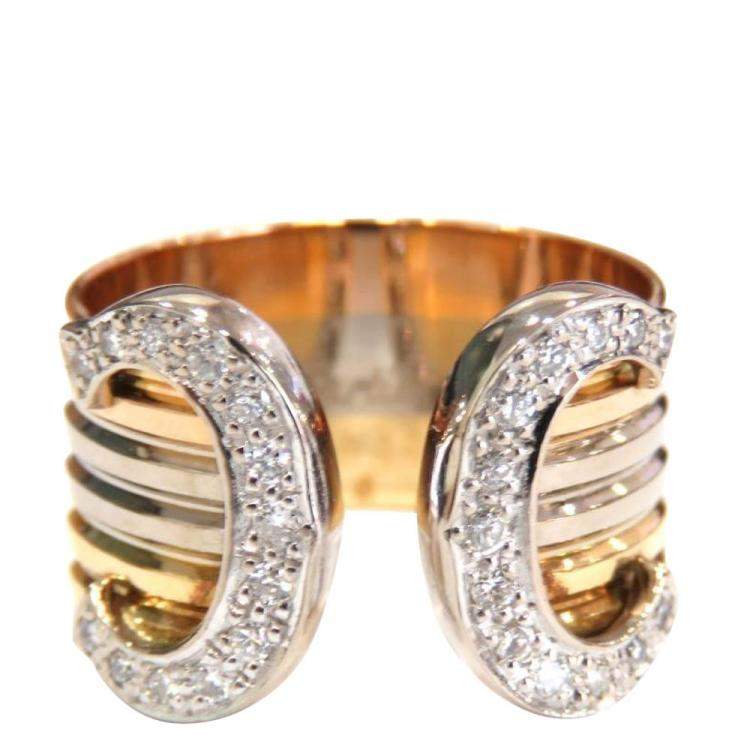 Pre Owned Cartier C De cartier Trinity 18K Yellow, Rose, White Gold and Diamond Ring EU 51