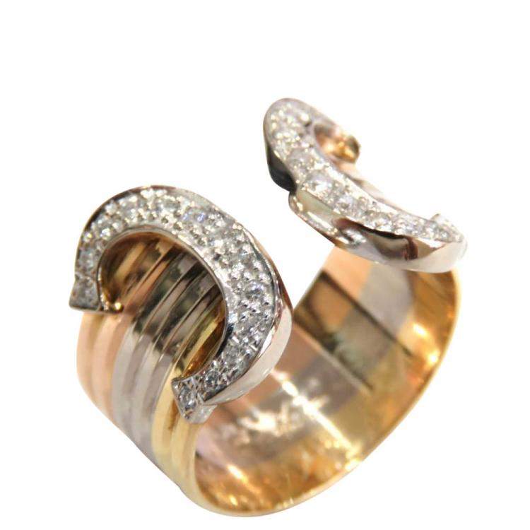 Pre Owned Cartier C De cartier Trinity 18K Yellow, Rose, White Gold and Diamond Ring EU 51