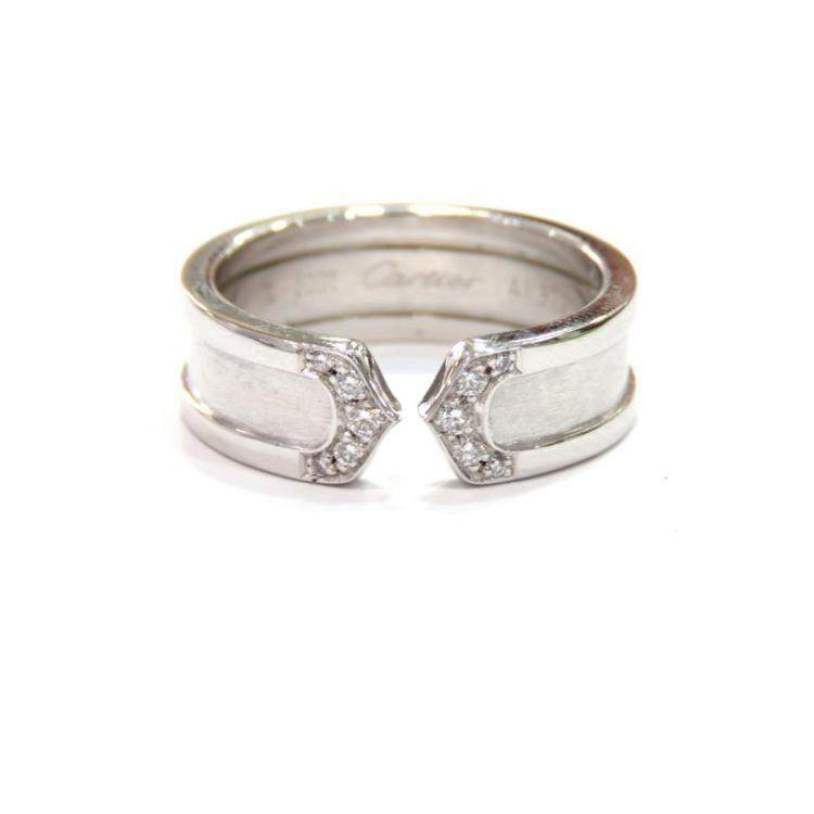 Pre Owned Cartier Double C 18K White Gold Diamond Ring EU 54