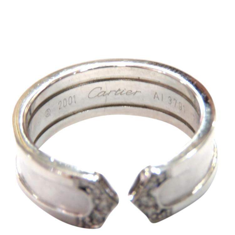 Pre Owned Cartier Double C 18K White Gold Diamond Ring EU 54