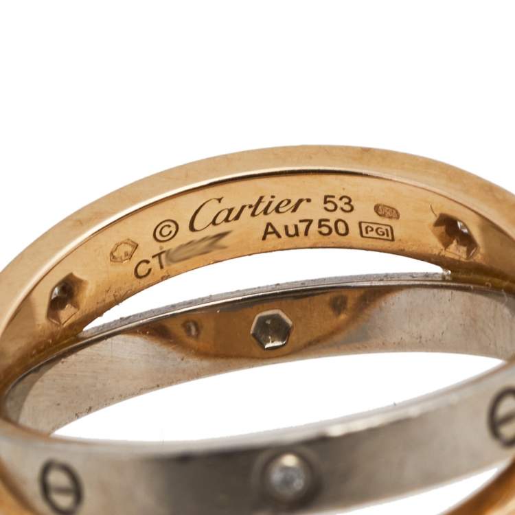 Pre Owned   Cartier Love 6 Diamonds Two Tone 18k Gold Ring Size 53