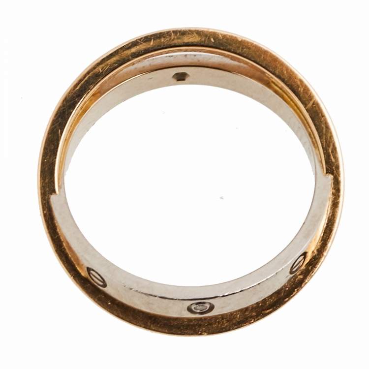 Pre Owned   Cartier Love 6 Diamonds Two Tone 18k Gold Ring Size 53