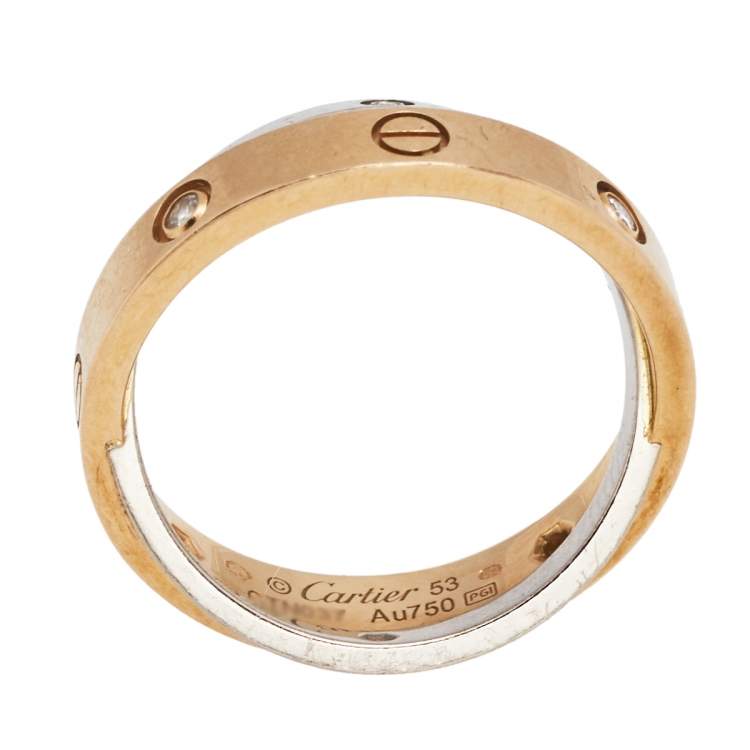 Pre Owned   Cartier Love 6 Diamonds Two Tone 18k Gold Ring Size 53