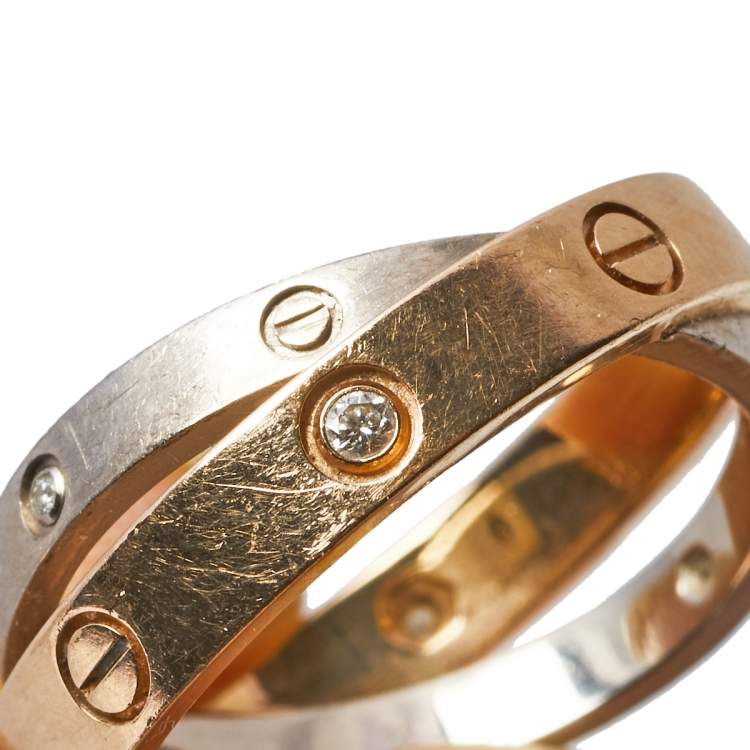Pre Owned   Cartier Love 6 Diamonds Two Tone 18k Gold Ring Size 53