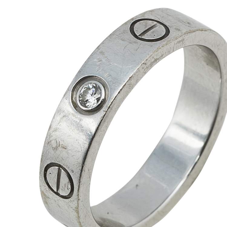 Pre Owned Cartier Love 1 Diamond 18K White Gold band Ring Size 47