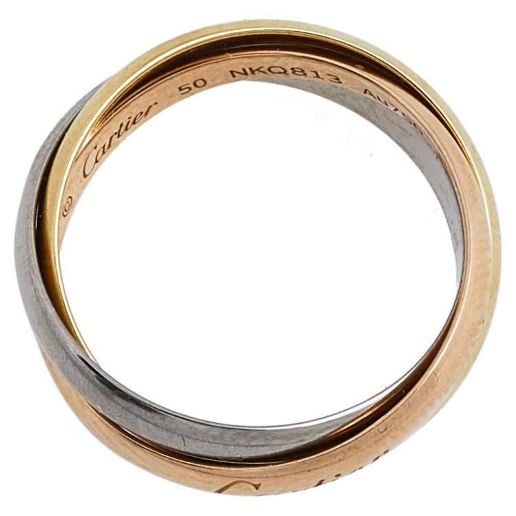 Pre Owned Cartier Trinity de Cartier 18K Three Tone Gold Rolling Ring Size 50