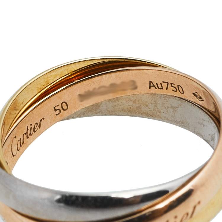 Pre Owned Cartier Trinity de Cartier 18K Three Tone Gold Rolling Ring Size 50