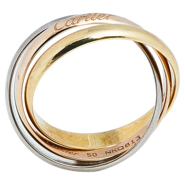Pre Owned Cartier Trinity de Cartier 18K Three Tone Gold Rolling Ring Size 50