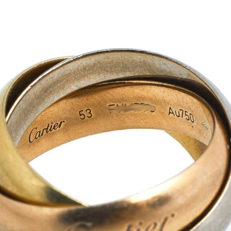 Pre Owned Cartier Trinity de Cartier 18K Three Tone Gold LM Rolling Ring Size 53