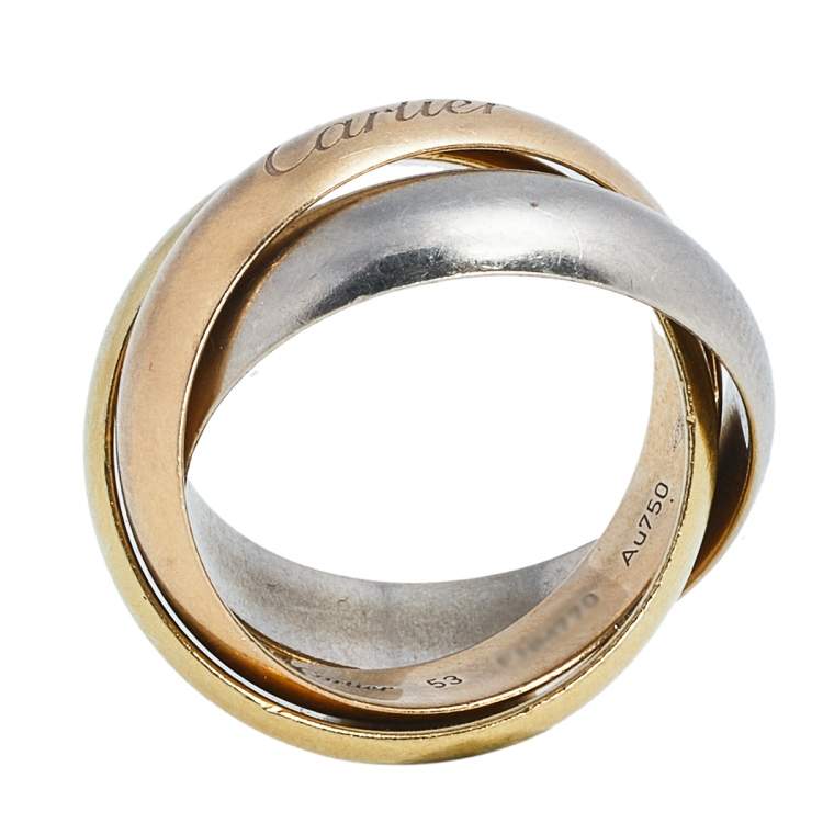 Pre Owned Cartier Trinity de Cartier 18K Three Tone Gold LM Rolling Ring Size 53