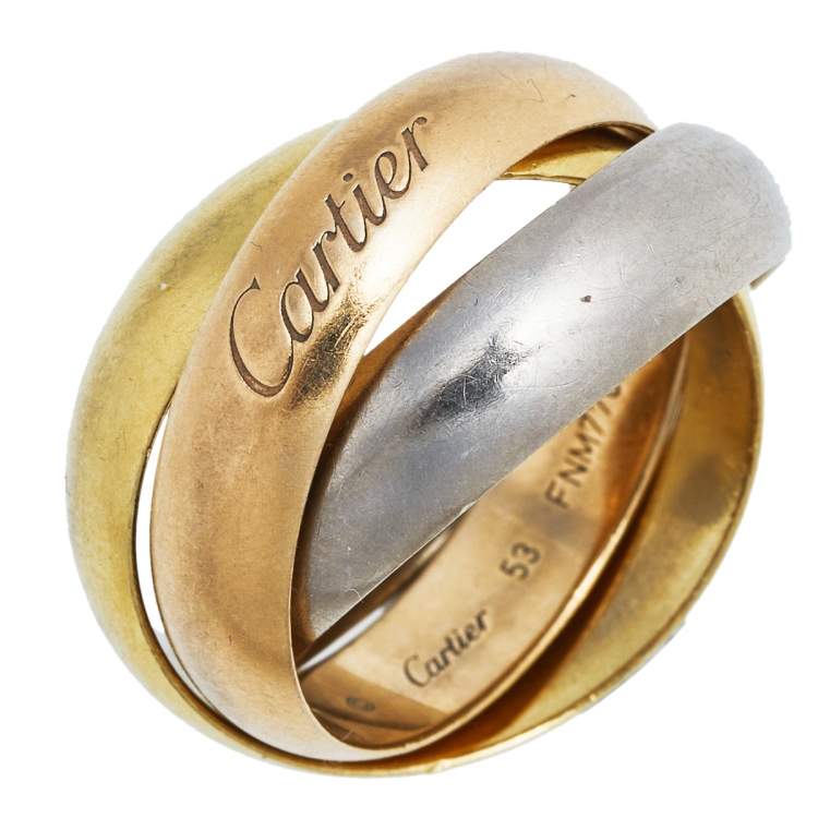 Pre Owned Cartier Trinity de Cartier 18K Three Tone Gold LM Rolling Ring Size 53