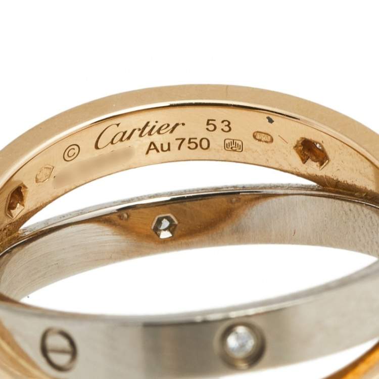 Pre Owned Cartier Love 6 Diamond 18K Two Tone Gold Ring Size 53