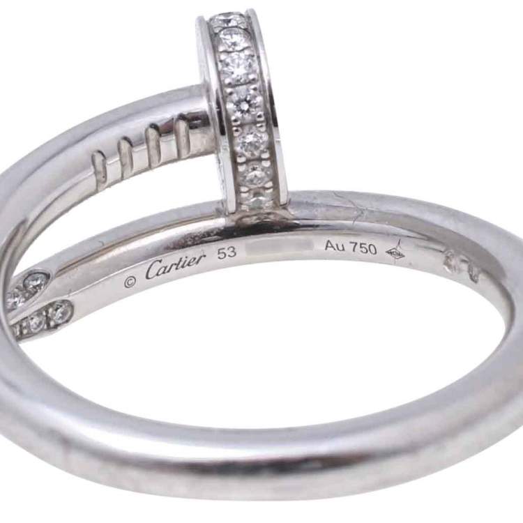Pre Owned Cartier Juste Un Clou  Diamond 18k White Gold Ring Size 53