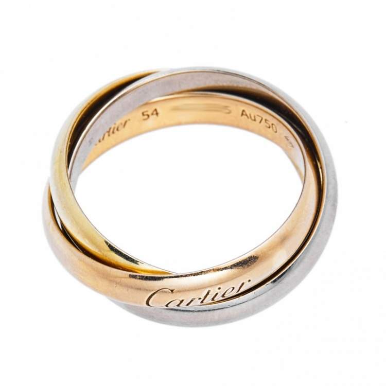 Pre Owned Cartier Trinity Classic 18K Three Tone Gold Rolling Ring 54