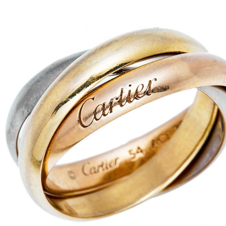 Pre Owned Cartier Trinity Classic 18K Three Tone Gold Rolling Ring 54