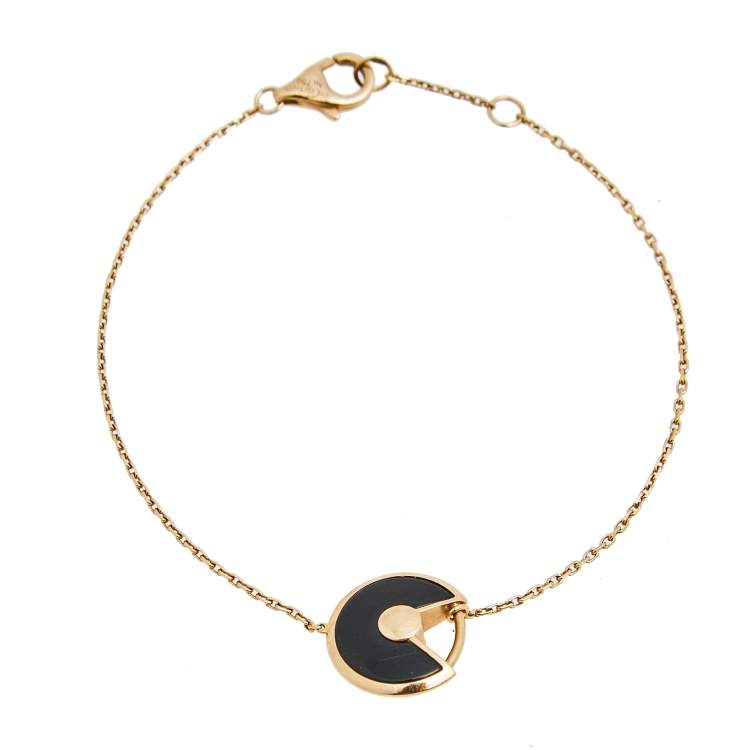 Pre Owned Cartier Amulette de Cartier Onyx Diamond 18K Rose Gold Bracelet XS