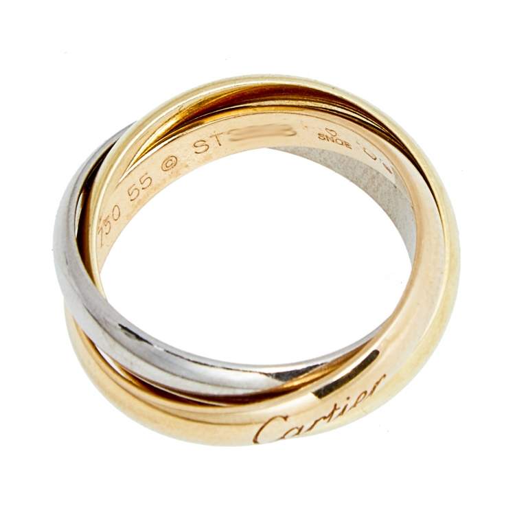 Pre Owned Cartier Trinity 18K Three Tone Gold Rolling Ring Size 55