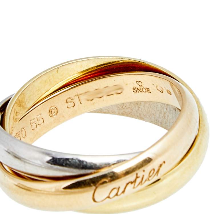 Pre Owned Cartier Trinity 18K Three Tone Gold Rolling Ring Size 55
