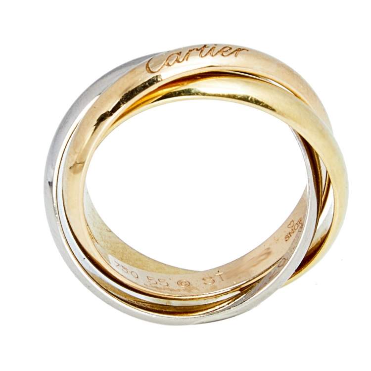 Pre Owned Cartier Trinity 18K Three Tone Gold Rolling Ring Size 55