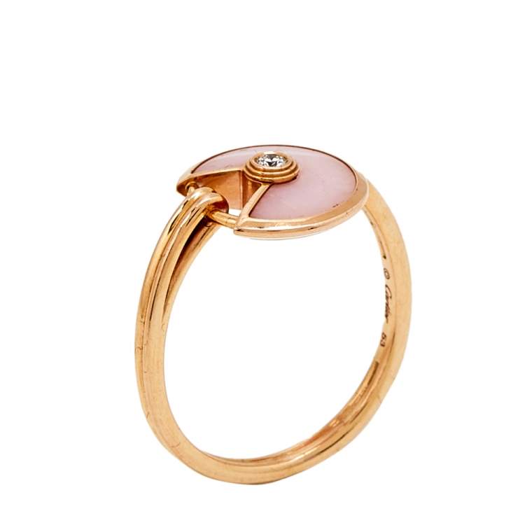 Cartier Amulette de Cartier Pink Opal Diamond 18K Rose Gold Ring Size ...