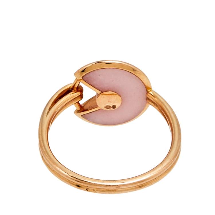 Pre Owned Cartier Amulette de Cartier Pink Opal Diamond 18K Rose Gold Ring Size 53