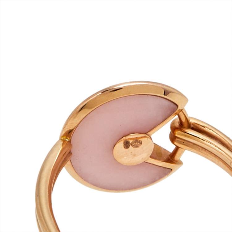 Pre Owned Cartier Amulette de Cartier Pink Opal Diamond 18K Rose Gold Ring Size 53