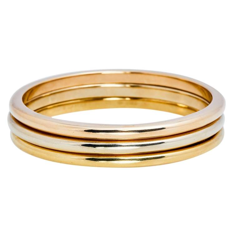 Pre Owned Cartier 18k Three Tone Gold Triple Bangle Rolling Bracelet Size 60