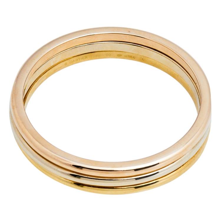 Pre Owned Cartier 18k Three Tone Gold Triple Bangle Rolling Bracelet Size 60