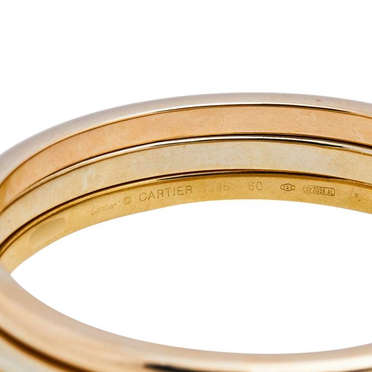 Pre Owned Cartier 18k Three Tone Gold Triple Bangle Rolling Bracelet Size 60