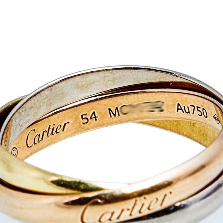 Pre Owned Cartier Trinity de Cartier 18k Three Tone Gold Rolling Ring Size 54