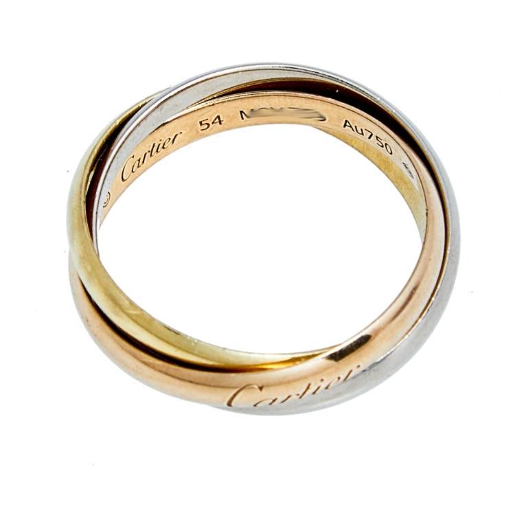 Pre Owned Cartier Trinity de Cartier 18k Three Tone Gold Rolling Ring Size 54
